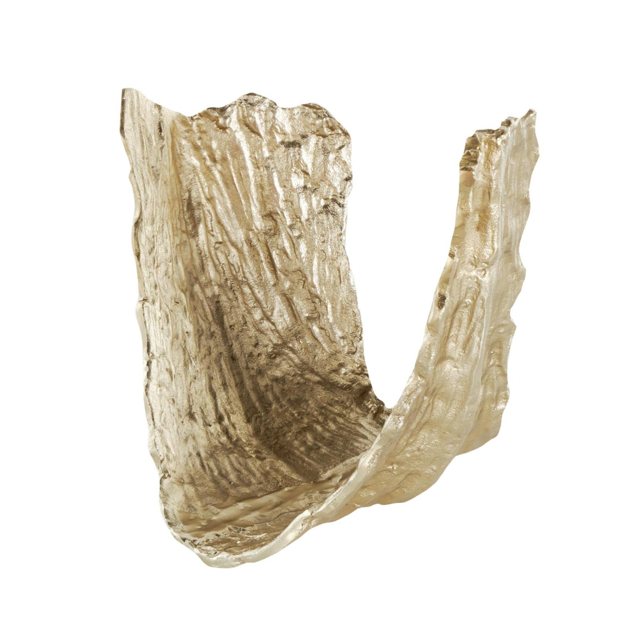 15" Gold Abstract Textured Folded Leaf Aluminum Bowl Sculpture